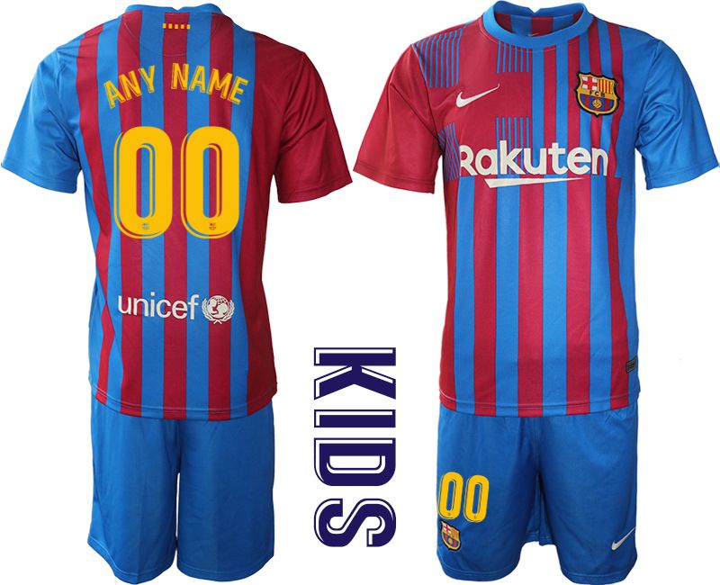 Youth 2021-2022 Club Barcelona home blue customized Nike Soccer Jersey->->Custom Jersey